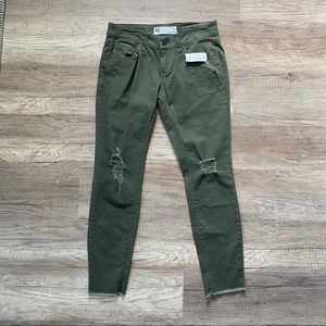 NWT Olive Green Ankle Crop Distressed Skinny Jeans